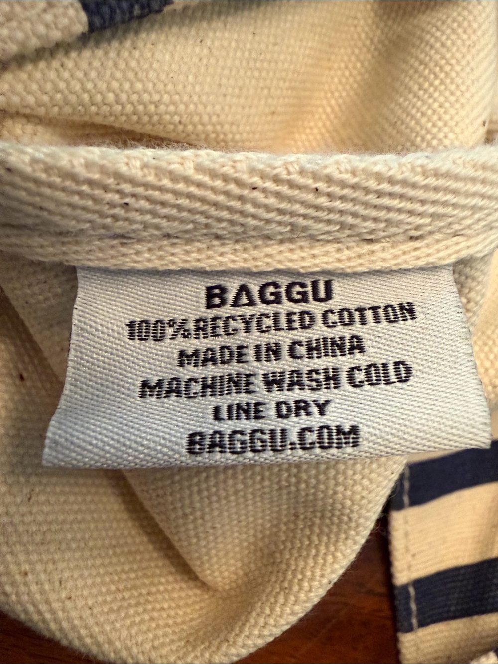 BAGGU Striped Navy & Cream Canvas Tote Bag - Picture 4 of 4